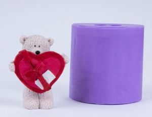 Медвежонок с сердцем-коробкой 3D, форма для мыла силиконовая